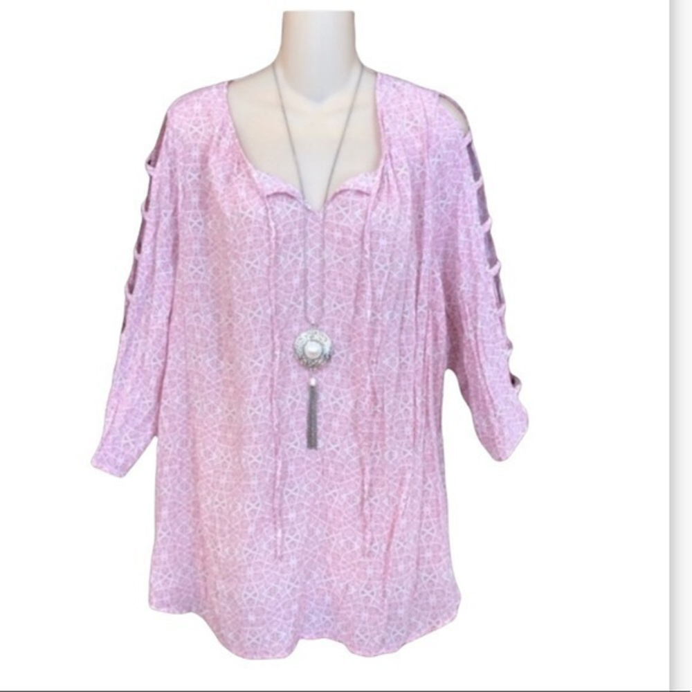 Fred David cold shoulder lattice blouse top